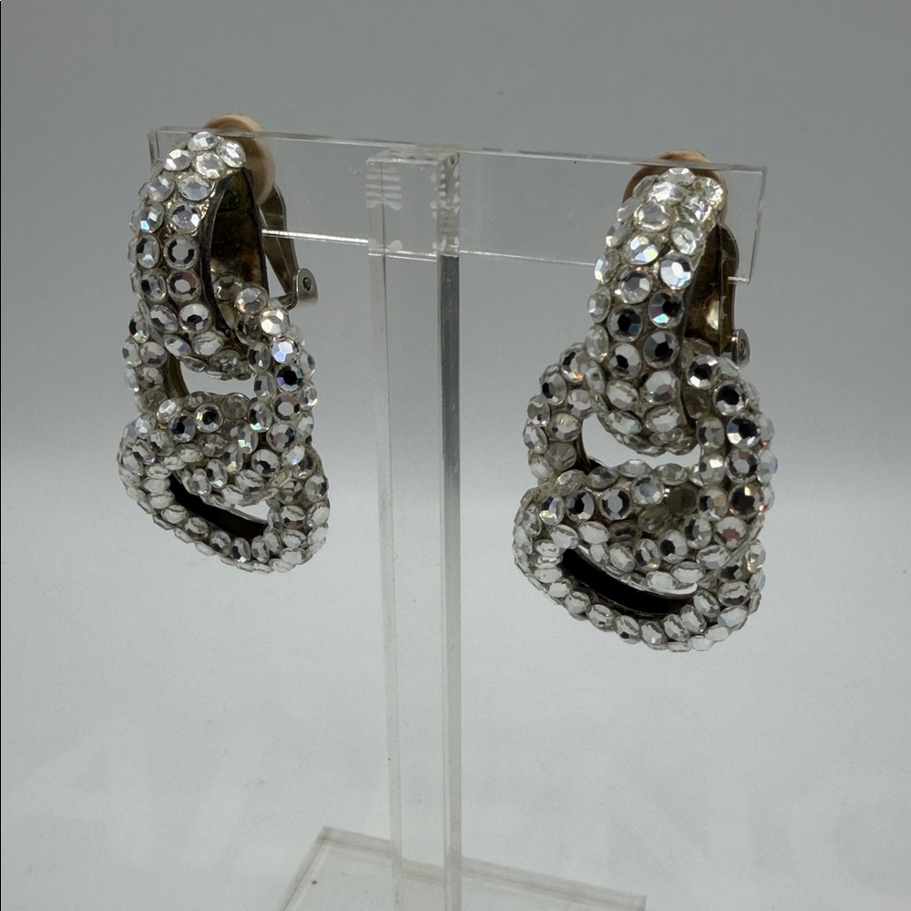 Crystal-Embellished Interlocking Dangling Hoop St… - image 1
